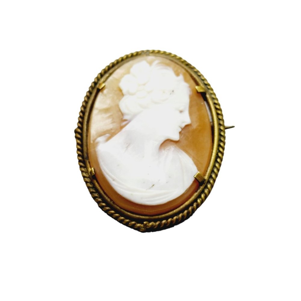 Vintage Brass & Shell Cameo Brooch (A1345)